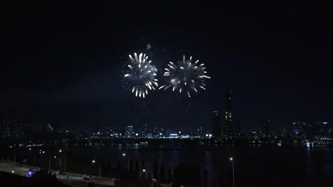 Scenic Panorama of Firework Display During Seoul International Firework Stock Footage 288182289