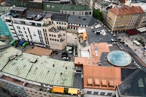 Scenic panoramic high angle view of historical city centre of Mu Stock Photos