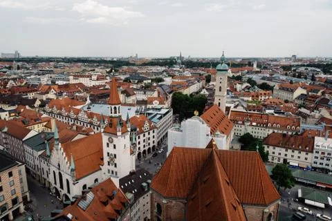 Scenic panoramic high angle view of historical city centre of Mu Stock Photos