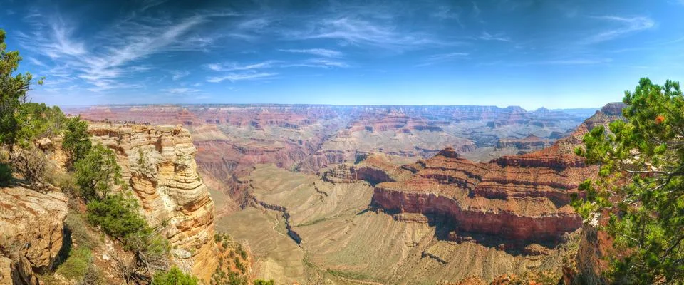 Scenic panoramic overview of the Grand Canyon Stock Photos