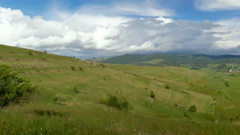 Scenic panoramic view of agricultural fields in Transylvania Stock Footage 131746200