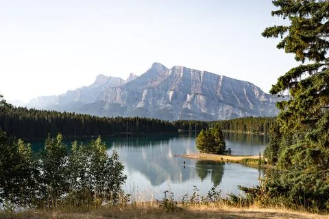 Scenic panoramic view of the Mount Rundle from the Vermilion Lakes, Banff Stock Photos