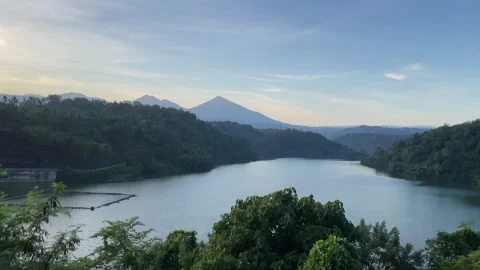Scenic Panoramic View of Titab Dam with Mountain Background in Bali Stock Footage 335507187