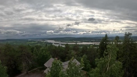 Scenic panoramic view of Tornio river valley from Aavasaksa hill in Lapland Stock-Footage 340653409