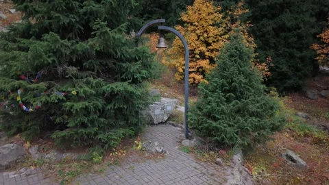 Scenic pathway transitions through lush greenery and vibrant autumn foliage in Stock Footage 317218225