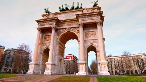 Scenic perspective of the iconic Arco della Pace in Milan Stock Footage 300138747