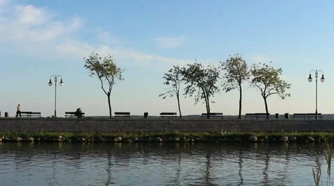 Scenic pier on a lake Stock Footage 54367473