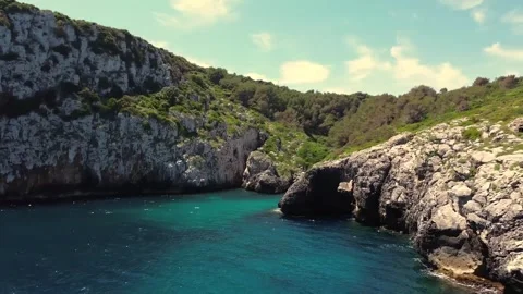 Scenic pivot in bay surrounded big clifffs and beautiful nature, without people Stock Footage 312942402