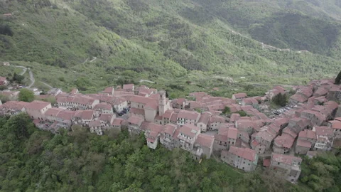Scenic Pullback from Bajardo Village to Mountain Panorama (Flat Profile) Stock Footage 298271104