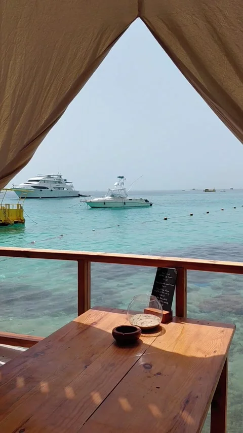 The scenic Red Sea through the canopy tent Stock Footage 336245585