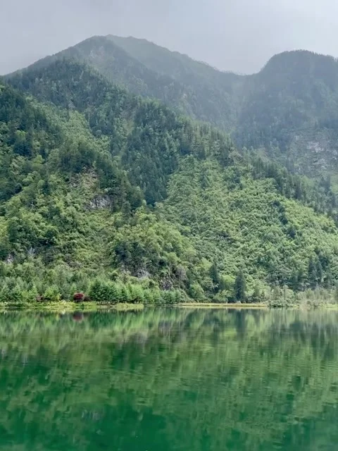 Scenic Reflection of Mountains and Forest on a Green Lake 库存影片 342264992