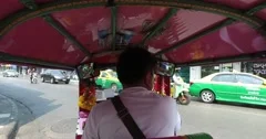 Scenic Riding in Tuk Tuk tuktuk three-wheeler POV Cityscape Bangkok 4k Stock Footage