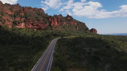 Scenic Road Through Chapada dos Guimaraes National Park in Brazil Stock Footage 309347462