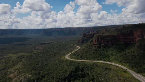 Scenic Road Through Chapada dos Guimaraes National Park in Brazil Stock Footage 310341328