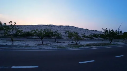 Scenic Road Trip Driver POV Traveling Straight Highway Near Beautiful Dunes Stock Footage 337605232
