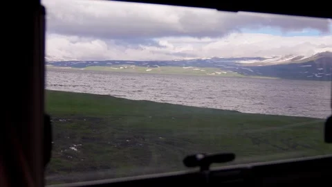 Scenic road trip view from a camper van window Stock Footage 340260167