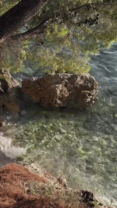 Scenic Rock and Ocean Waves at Coast 库存影片 340872058