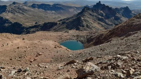 Scenic rock formations above the clouds, Mount Kenya Stock Photos