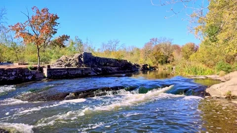 Scenic Ros river flowing through granite rocks in Ukraine Stock Footage 318232407