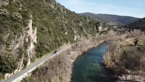 A scenic route winds through in Hérault region in France Stock Footage 301376325