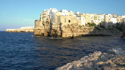 Scenic sight in Polignano a Mare in a summer afternoon. Video stock 160929648