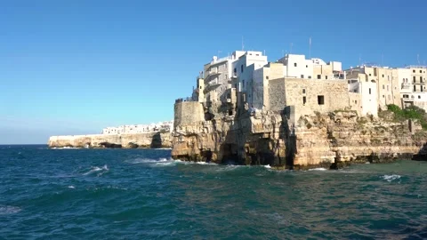 Scenic sight in Polignano a Mare in a summer afternoon. Video stock 160929708