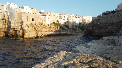 Scenic sight in Polignano a Mare in a summer afternoon. Video stock 160929847