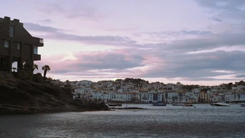 Scenic Sky. Cadaques Bay with Captivating Seas and Impressive Moving Clouds Stock Footage 242336290