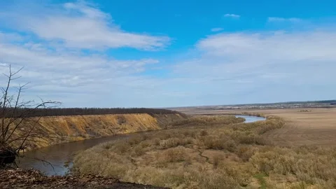 Scenic spring landscape of the Don River bend in Krivoborye, Voronezh regio.. Stock Footage 335886514