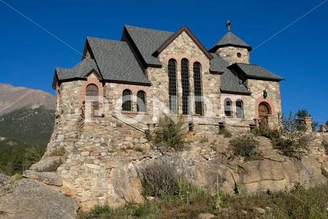 Scenic Stone Chapel in the Rocky Mountains Stock Photos