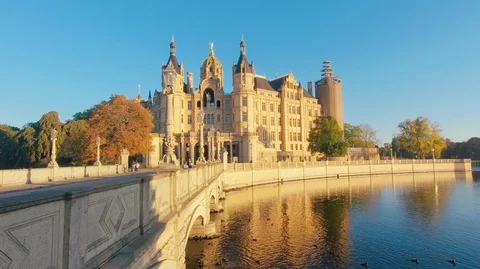 Scenic summer view of ancient castle in Schwerin, Mecklenburg region, Germany Stock Footage 100655099