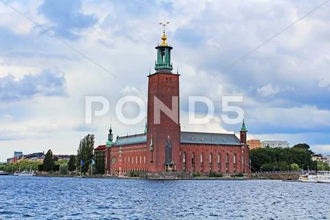Scenic summer view of the City hall castle in the Old Town (Gamla Stan) Stock Photos