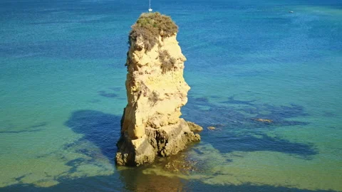 Scenic summer view of the rock formation in Algarve with turquoise Ocean Water. Stock Footage 169660817