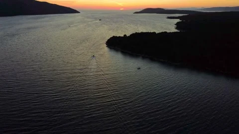 Scenic sunset over stari grad hvar island with sailing boats Stock Footage 340182378