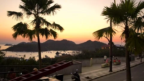Scenic sunset view over Labuan Bajo harbor Stock Footage 341267562