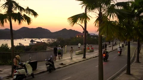 Scenic sunset view over Labuan Bajo harbor Stock Footage 341267701