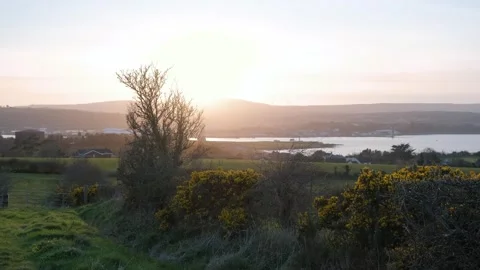 Scenic sunset view over tranquil landscape near waterfront location Stock Footage 310239611