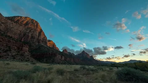 Scenic Sunset View of The Watchman Trail and Zion Canyon, Zion National Park, Ut Stock Footage 332021085