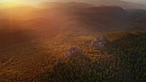 Scenic sunset views over lush forest landscape in autumn Stock Footage 320304503