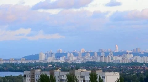 Scenic time lapse of cumulus clouds moving over Kiev cityscape Stock Footage 50491189