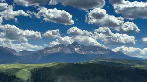 Scenic timelapse of cumulus clouds over Wilson Peak near Telluride, Colorado Stock Footage 279186013