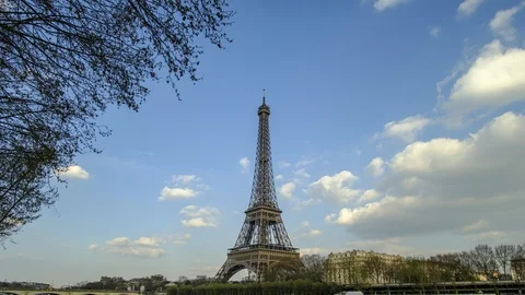 Scenic timelapse of famous Eiffel Tower Stock Footage 110811973
