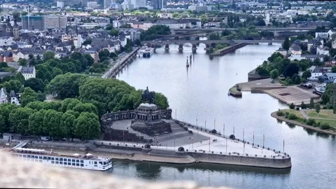 Scenic Timelapse Over Deutsches Eck Koblenz from Ehrenbreitstein Viewpoint Stock Footage 320219510