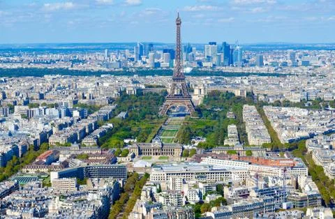 Scenic top view to Eiffel Tower and Champs de Mars, Paris, France Fotos Stock
