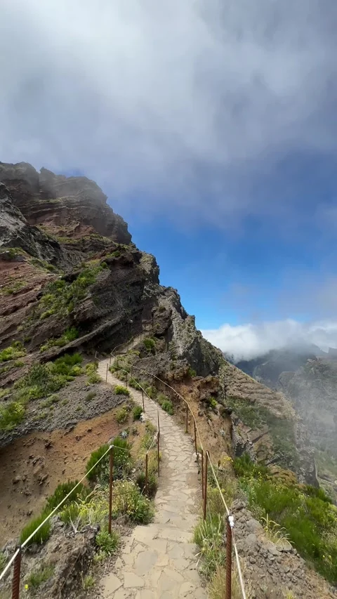Scenic trail from Pico do Areeiro in Madeira on a summer day Stock-Footage 296602918