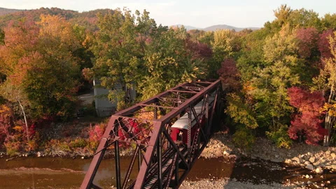 Scenic Train Driving Over Bridge, Drone Aerial Shot 動画素材 141291940
