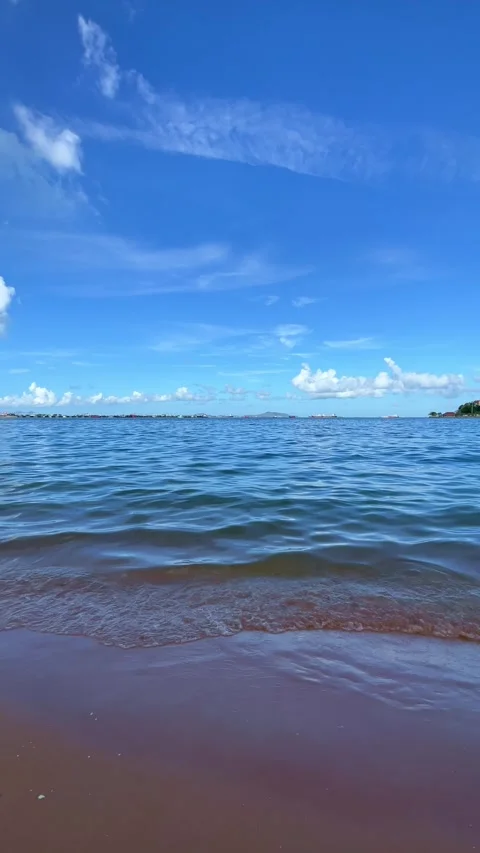Scenic vertical video featuring turquoise seawater, soft waves, blue sky, Vídeos de archivo 341300493