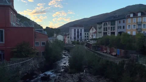 Scenic view of Ax-les-Thermes in the Ariège region of southern France, with the Stock Footage 346821419