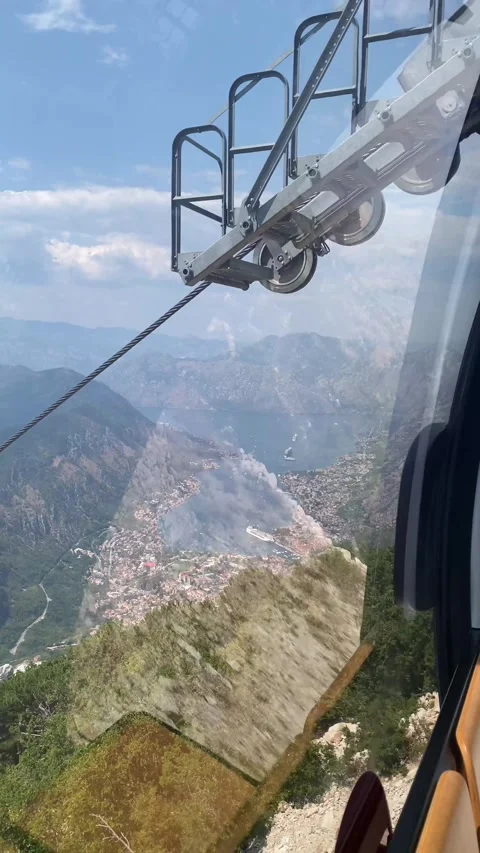 Scenic view of the Bay of Kotor captured from a moving cable car in Montenegro Vídeos de archivo 343790439