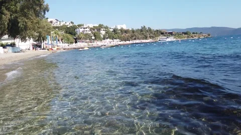 Scenic view of a beautiful beach in Bodrum, Mugla, Turkey Stock Footage 252128443